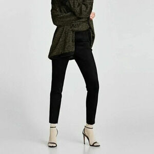 Zara Black High Rise Faux Suede Leggings Ankle Zip Size Small